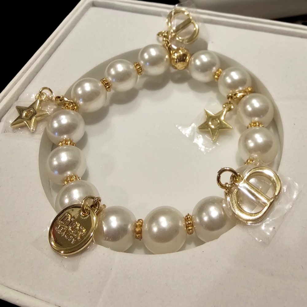 Dior Gold and White Faux Pearl Bracelet